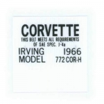 E13922 LABEL-SEAT BELT-CORVETTE IRVING-WITH DATE STAMPING SERVICE-66