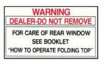 13190 TAG-CONVERTIBLE TOP REAR WINDOW WARNING-53-E56