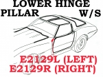 E2129R WEATHERSTRIP-LOWER HINGE PILLAR-COUPE, T TOP OR CONVERTIBLE-USA-RIGHT-68-72
