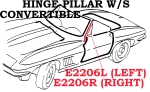 E2206R WEATHERSTRIP-HINGE PILLAR-CONVERTIBLE-USA-RIGHT-63-67