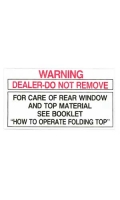 13191 TAG-CONVERTIBLE TOP REAR WINDOW WARNING-56L-75