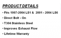 E13796 PIPE-EXHAUST- X PIPE-NXT-STEP-CROSSOVER-STAINLESS STEEL-97-04 LS1-01-04 LS6