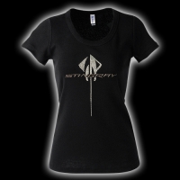 E15831 SHIRT-LADIES-STINGRAY RHINESTONE-SCOOP NECK-100% COTTON-BLACK