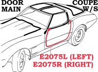 E2075R WEATHERSTRIP-DOOR MAIN-COUPE-USA-RIGHT-69-77