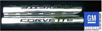 E20797 SHIELD-SIDE EXHAUST-POLISHED STAINLESS STEEL-WITH CORVETTE LOGO- PAIR-63-82