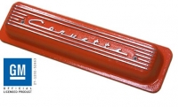 E20916 COVER-VALVE-WITH CORVETTE SCRIPT-ORANGE POWDER COATED FINISH-SAND CAST-PAIR-87-91