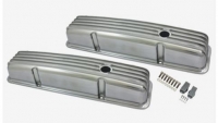 E20945 COVER-VALVE-FINNED POLISHED ALUMINUM-SMALL BLOCK-WITH HOLES-PAIR-58-86