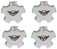 E6121 CAP SET-CENTER WHEEL-CHROME-CORVETTE LOGO-4 PIECE-2000-04